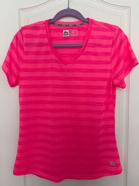 RBX Women's Hot Pink Striped V-Neck Short Sleeve Tee